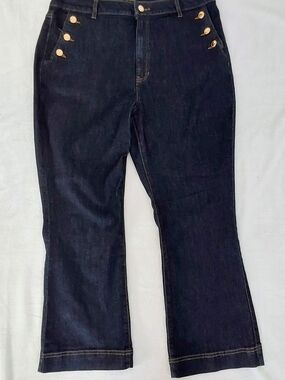 Rachel Zoe Dark Blue Ankle Crop Jeans with Gold Buttons
